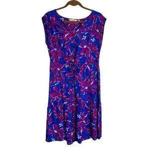Country Rose Blue Floral Midi Dress Size 12 Sleeveless Boho Print Coastal Office